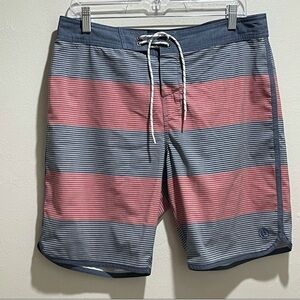 HANG TEN Men’s Board Shorts Blue Red Stripe Drawstring Hook & Loop Closure 32